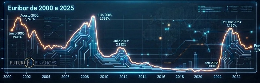 Gráfica del Euribor 12 meses de 2000 a 2025