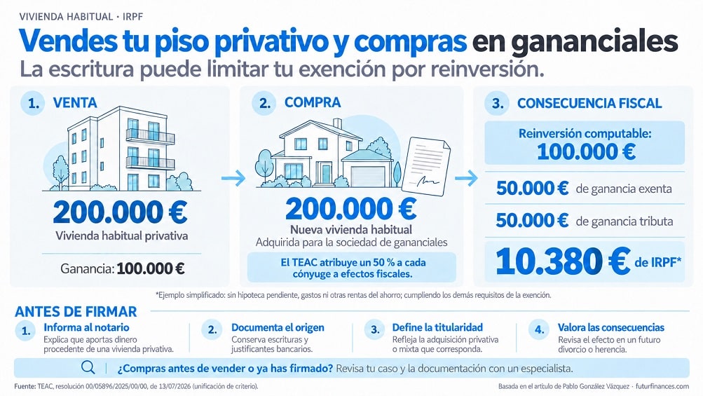 Reinversión de vivienda habitual y matrimonio en gananciales